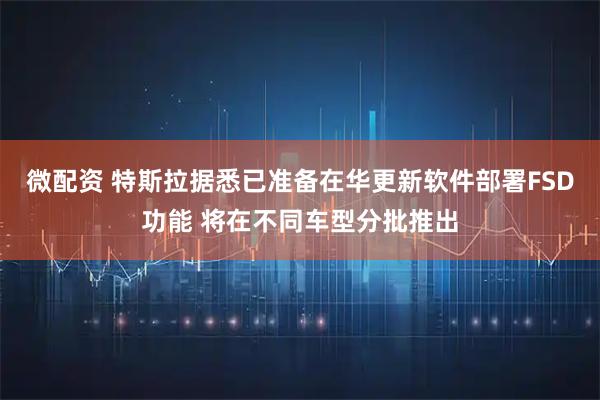 微配资 特斯拉据悉已准备在华更新软件部署FSD功能 将在不同车型分批推出